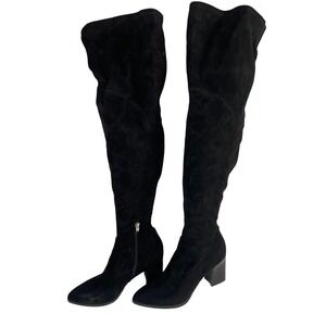 Marc Fisher Womens Black Suede‎ Zip Up Block Heels Over the Knee Tall Boots Sz 8
